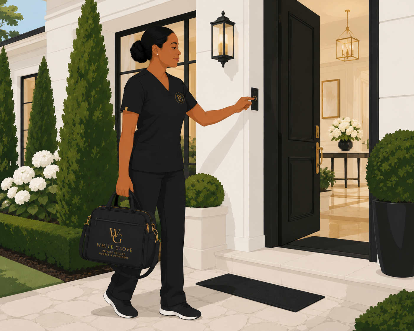 White Glove nurse arriving for a home visit